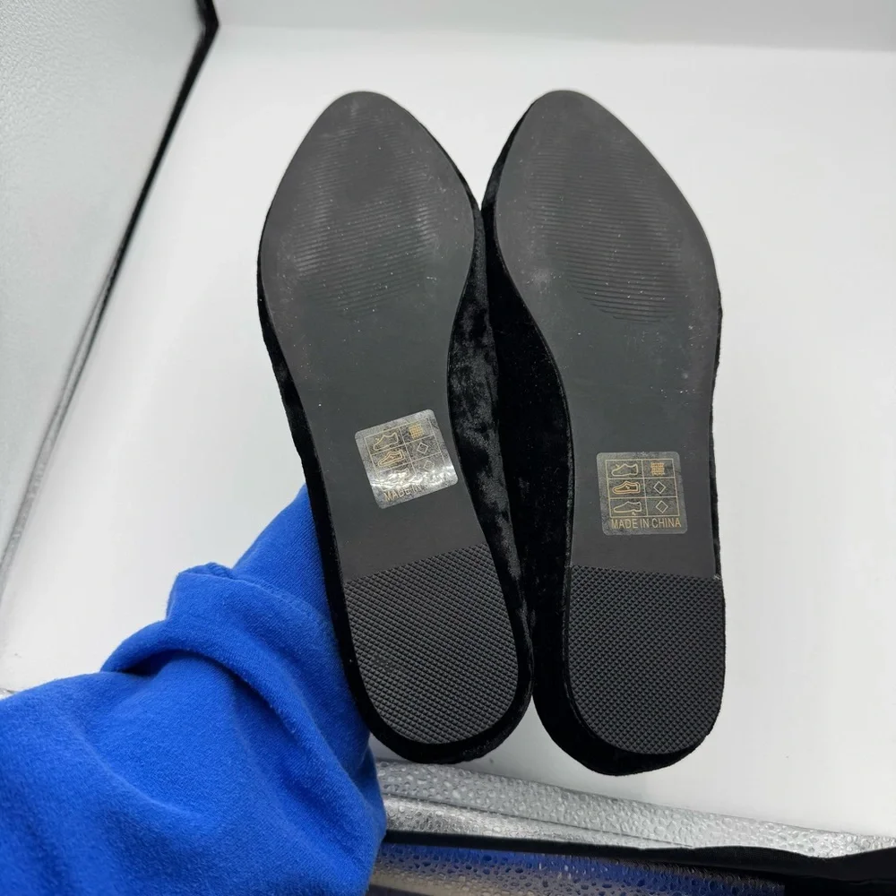 Killstar Black Velvet Pointed Ballet Flats